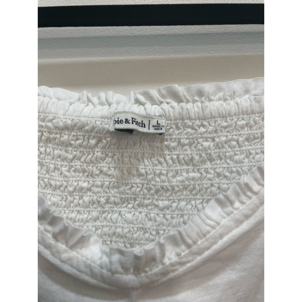 Abercrombie & Fitch White Smocked Milkmaid Crop Top L Babydoll Cotton Coquette - Picture 2 of 5